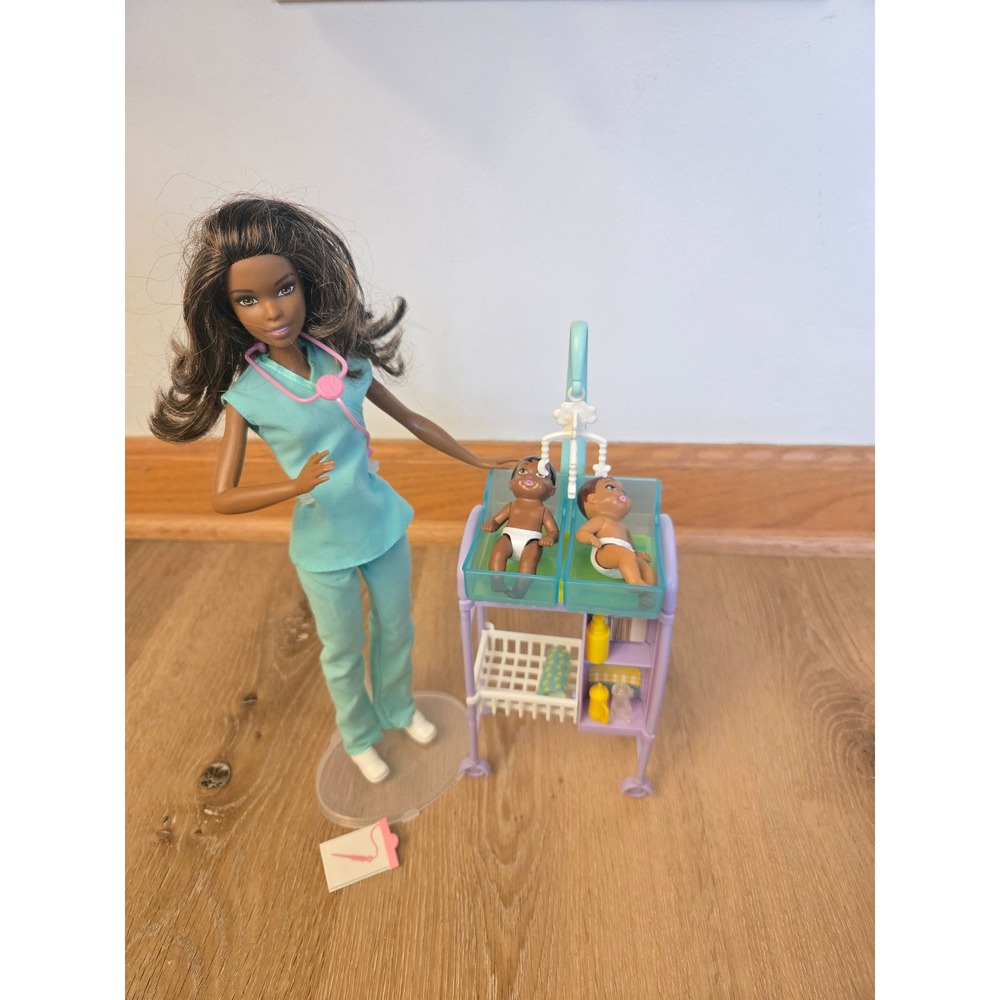Barbie Careers Baby Brunette Doctor Playset w/ 2 Babies & Accessories